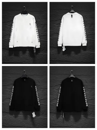 Pin Embellished Sleeve Arm Sanskrit Letter Ripped Long Sleeve T-Shirt 2 colors