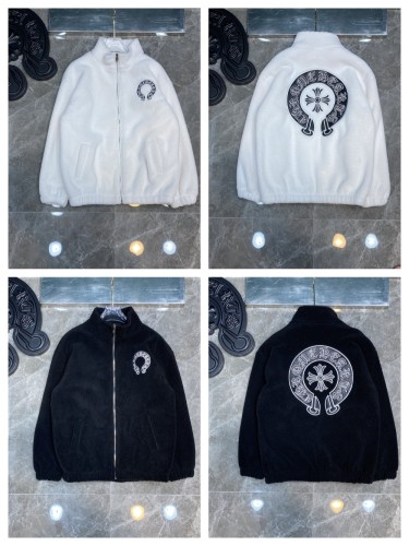 Embroidered Horseshoe Lamb's Wool Zip Jacket 2 colors