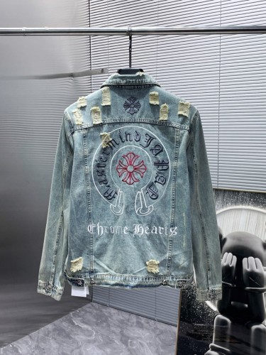 Embroidered logo ripped vintage denim jacket