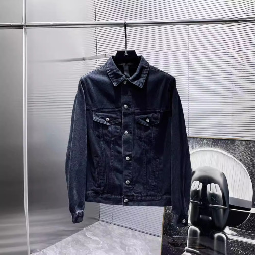 Hand-Woven Disc Sanskrit Embroidered Patch Leather Denim Jacket
