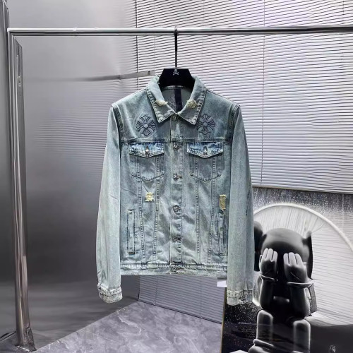Embroidered logo ripped vintage denim jacket