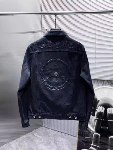 Hand-Woven Disc Sanskrit Embroidered Patch Leather Denim Jacket