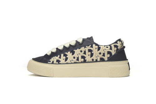  D Sneaker Navy Blue Smooth Calfskin Oblique Raised Embroidery 3SN303ZYQ_H561