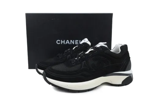 Ch@Nel Fabric Laminated Low Top Sneakers Black