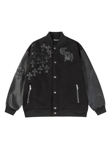 [buy more save more]Patchwork Embroidered Cross Baseball Jacket