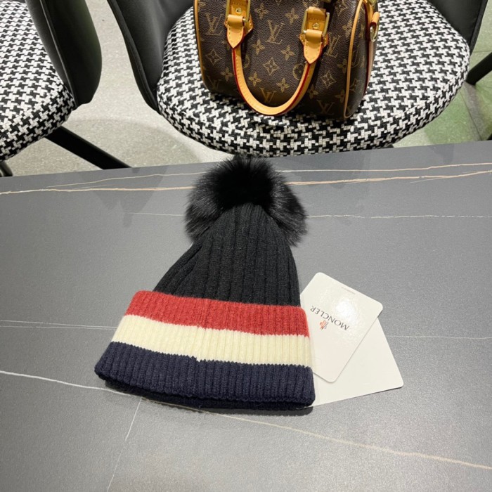 1:1 quality version Colorblocked Fox Fur Ball Cold beanie 4 colors