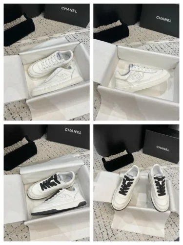 1:1 quality version Leather Logo Embroidered White Shoes 2 colors