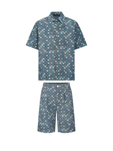 1:1 quality version 27972762 Colorful Checkerboard shirt & shorts set