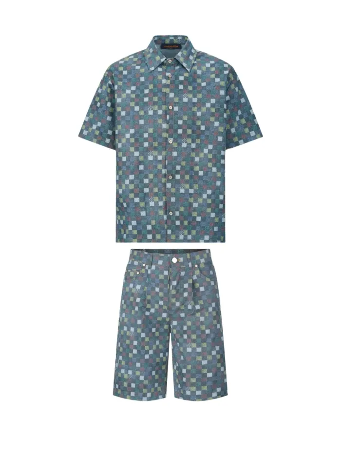 1:1 quality version 27972762 Colorful Checkerboard shirt & shorts set