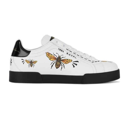 DOLCE AND  G@BB@N@ PORTOFINO WASP PRINT SNEAKERS IN WHITE   DG104