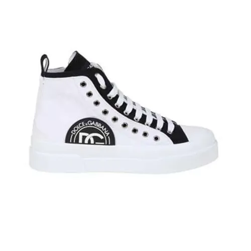DOLCE AND  G@BB@N@ QUILTED TWO-TONE NYLON PORTOFINO LIGHT MID-TOP SNEAKERS IN WHITE    DG107