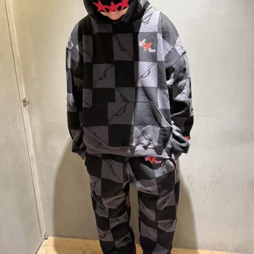 1:1 quality version 28018614 Black and Gray Check Hoodie & Pants Set