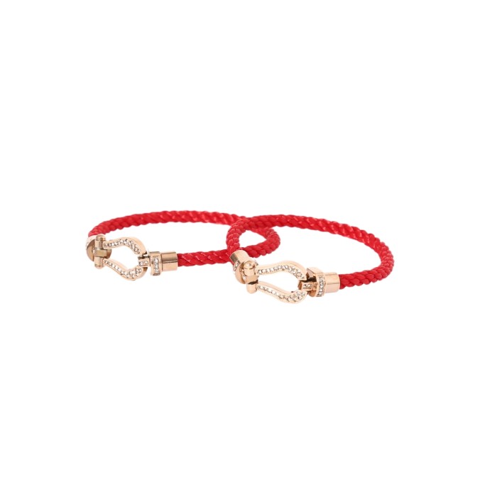 28097567 Rose Gold Diamond Buckle Braided Bracelet