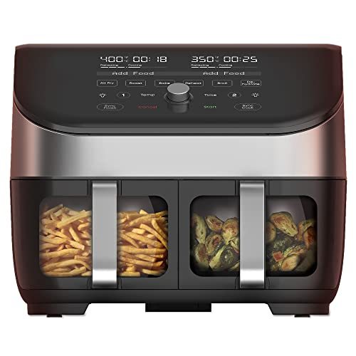 Instant Pot Vortex Plus XL 8-QT Dual Basket Air Flyer Oven, 2 Independent Baskets, Clear Cooking Window, Digital Touchscreen, Dishwasher-Safe Basket, Free App with over 1900 Recipes, Stainless Steel