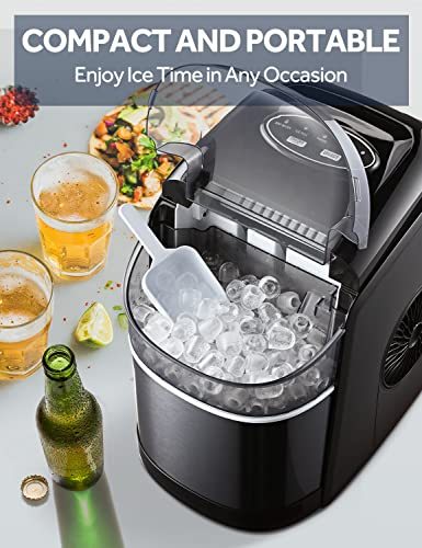 Ice Maker Machine for Countertop, Self-Cleaning Function, 26Lbs/24H Portable Ice Maker, 9 Ice Ready in 6 Mins, Compact Ice Maker with Ice Scoop & Basket for Home Use/Party/Camping (Black)