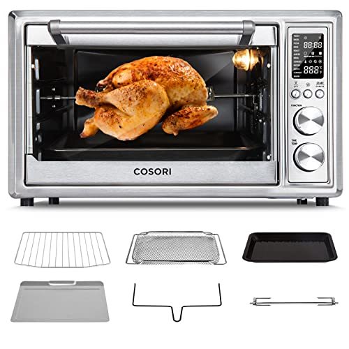 COSORI Air Fryer Toaster Oven, 12-in-1 Convection Oven Countertop with Rotisserie, Stainless Steel 32QT/32L, 6-Slice Toast, 13-inch Pizza,100 Recipes, Basket, Tray(6 Accessories)Included, CO130-AO