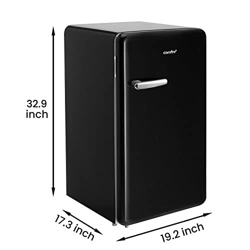 COMFEE 3.3 Cubic Feet Solo Series Retro Refrigerator Sleek Appearance HIPS Interior, Energy Saving, Adjustable Legs, Temperature Thermostat Dial, Removable Shelf, Perfect for Home/Dorm/Garage [Black]