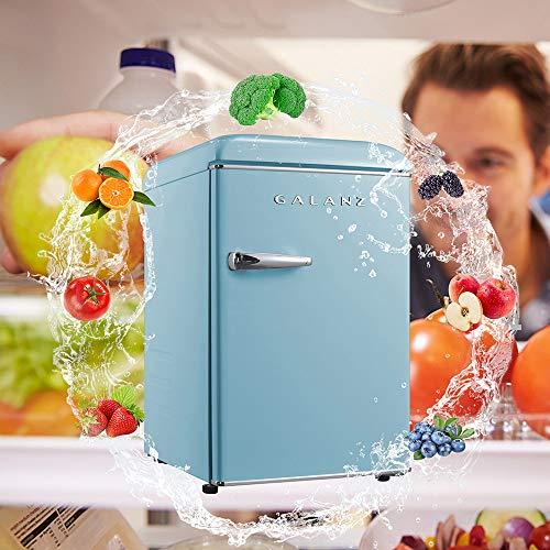 Galanz GLR25MBER10 Retro Compact Refrigerator, Mini Fridge with Single Doors, Adjustable Mechanical Thermostat with Chiller, Blue, 2.5 Cu Ft