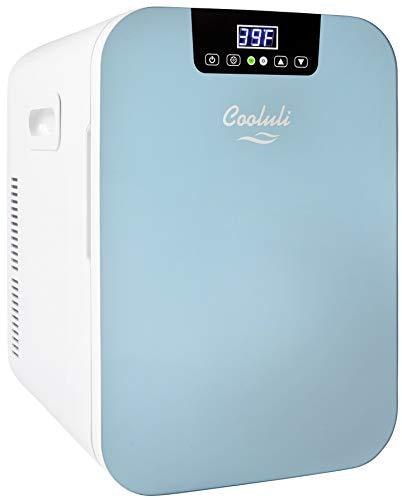 Cooluli 20L Mini Fridge For Bedroom - Car, Office Desk & College Dorm Room - Glass Front & Digital Temperature Control - 12v Small Refrigerator for Food, Drinks, Skin Care, Beauty & Breast Milk (Blue)