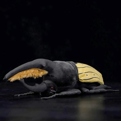 9.8'' Realistic Insect Plush Toy Soft Stuffed Animal Simulation Bug Pillow Horned Hercules Coleoptera Insect Isopod Toys Doll (9.8'', Black and Yellow)