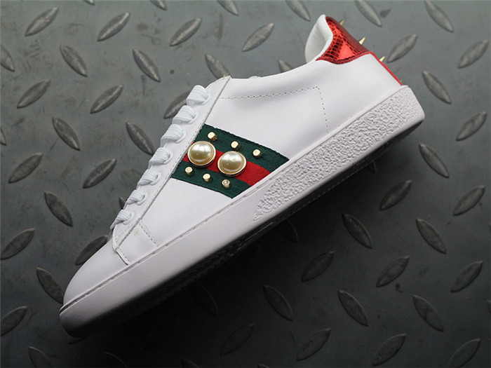 Gucci Ace Embroidered Low-Top Sneaker Pearl