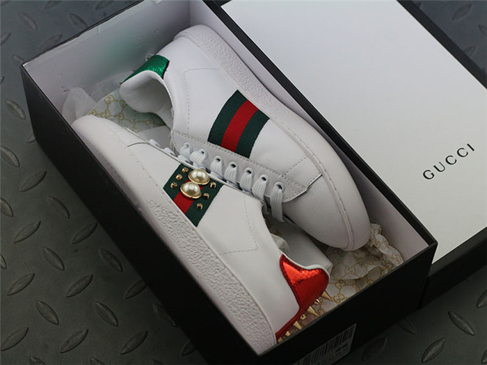 Gucci Ace Embroidered Low-Top Sneaker Pearl