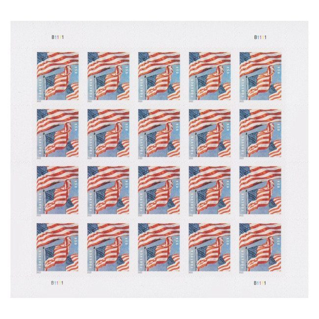 U.S. Flag 2022 First Class Sheet - 5 Sheets / 100 Pcs