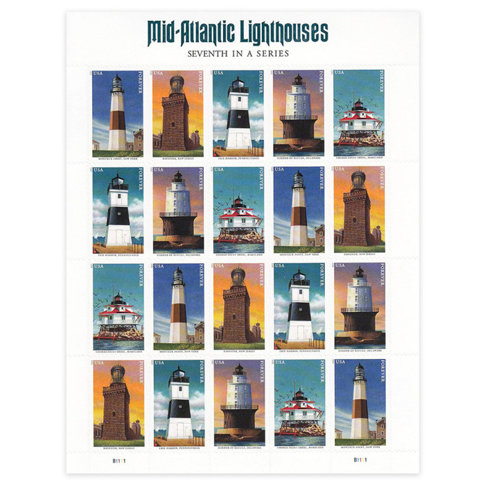 Mid-Atlantic Lighthouses 2021 - 5 Sheets / 100 Pcs