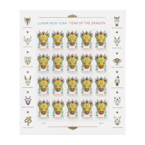 Lunar New Year Of The Dragon 2024 - 5 Sheets / 100 Pcs
