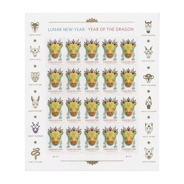 Lunar New Year Of The Dragon 2024 - 5 Sheets / 100 Pcs