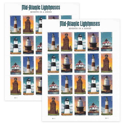 Mid-Atlantic Lighthouses 2021 - 5 Sheets / 100 Pcs