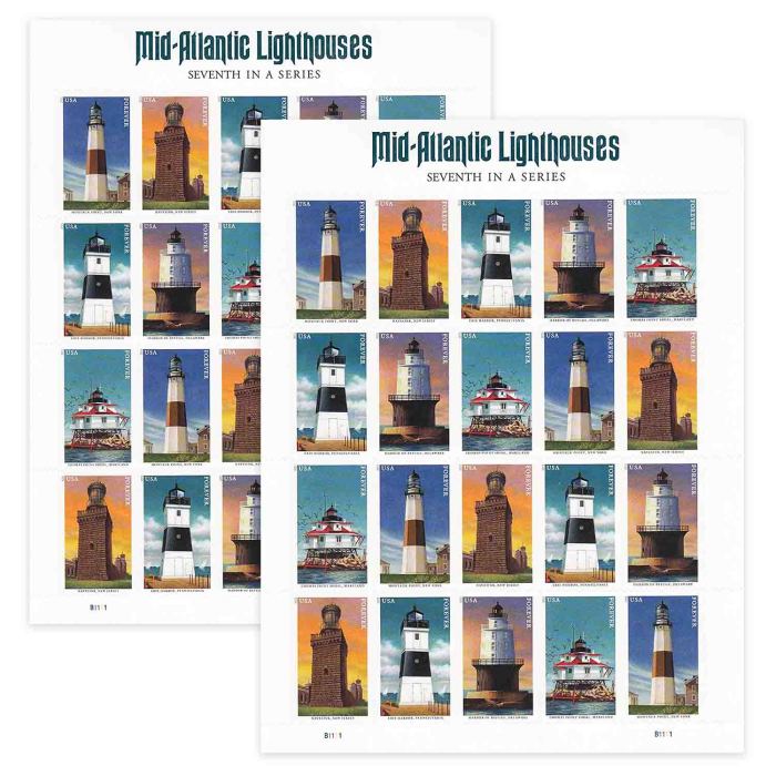 Mid-Atlantic Lighthouses 2021 - 5 Sheets / 100 Pcs