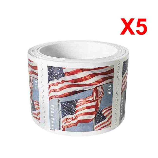 5 Rolls U.S. Flag 2022, 100Pcs/Roll (500 Pcs)