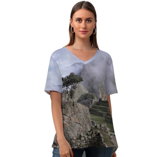 yanfind V Neck T-shirt for Women Ruins Peru Castle Ruin Building HQ Landscape Public Wallpapers Fantasy Architecture Summer Top  Short Sleeve Casual Loose
