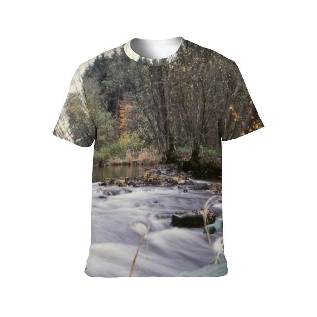 yanfind Adult Full Print T-shirts (men And Women) Landscape Trees Lake Movement Flow Woods River