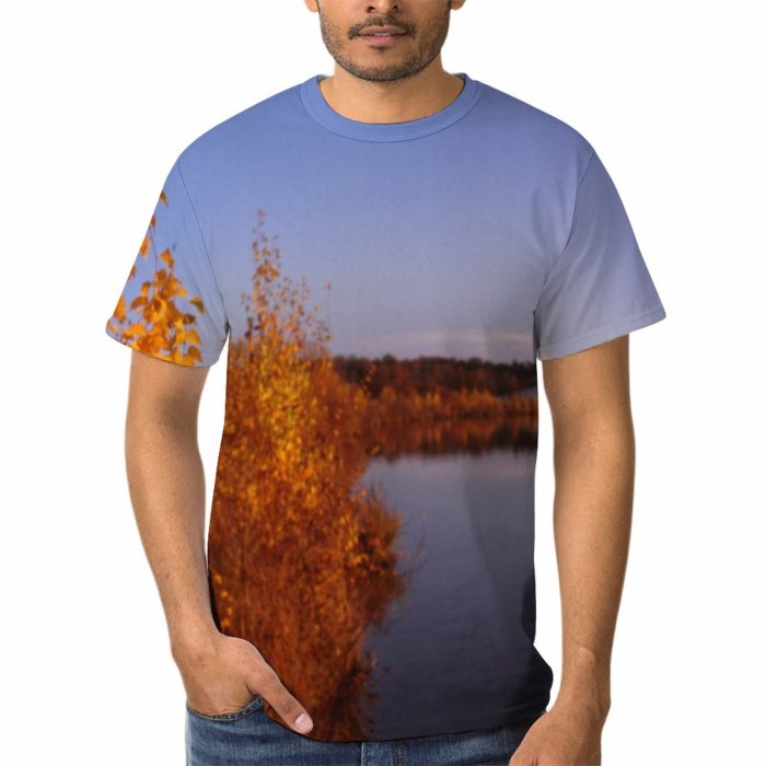 yanfind Adult Full Print T-shirts (men And Women) Landscape Trees Lake Sky Leaves