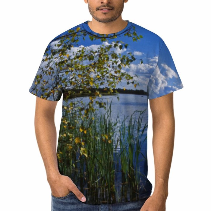 yanfind Adult Full Print T-shirts (men And Women) Landscape Trees Woods Lake Sky Clouds Scenery