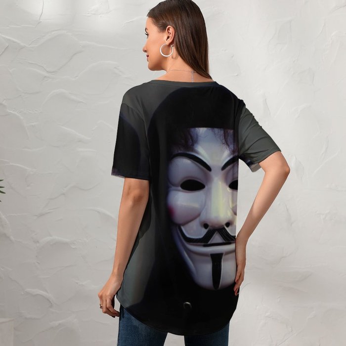 yanfind V Neck T-shirt for Women Chaozzy Lin Anonymous Masks Hoodie Guy Fawkes Summer Top  Short Sleeve Casual Loose