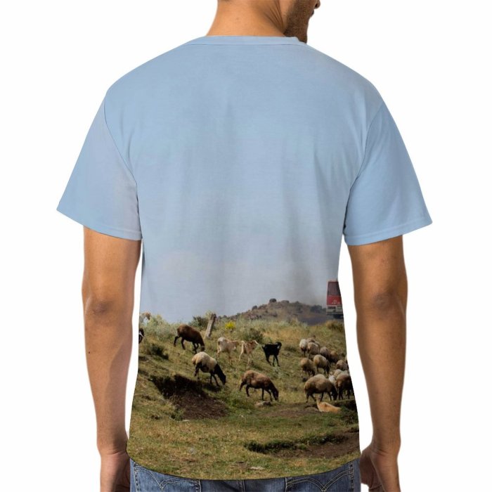 yanfind Adult Full Print T-shirts (men And Women) Landscape Summer Countryside Agriculture Grass Travel Outdoors Cow Rural Sheep Farmland