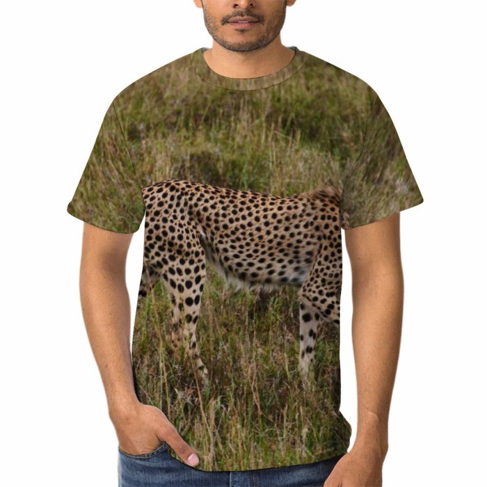 yanfind Adult Full Print T-shirts (men And Women) Grass Grassland Cat Outdoors Wild Safari Wildlife Cheetah Endangered Species Savanna Side