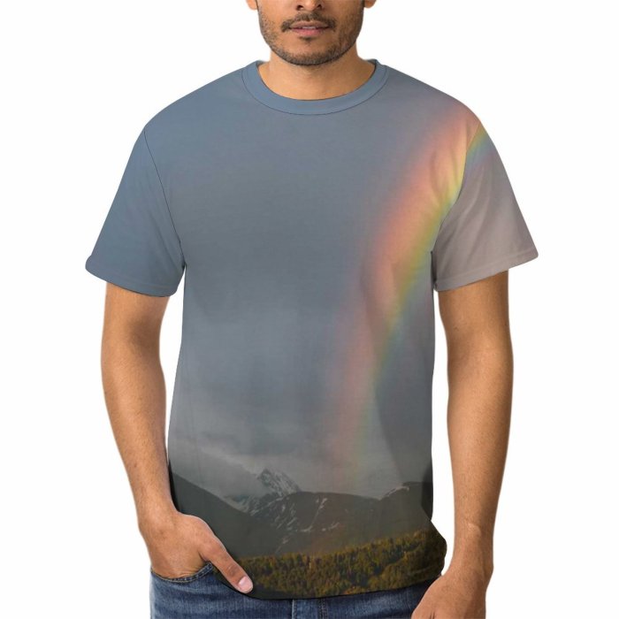 yanfind Adult Full Print T-shirts (men And Women) Light Dawn Landscape Storm Hill Evening Travel Outdoors Rainbow Scenic