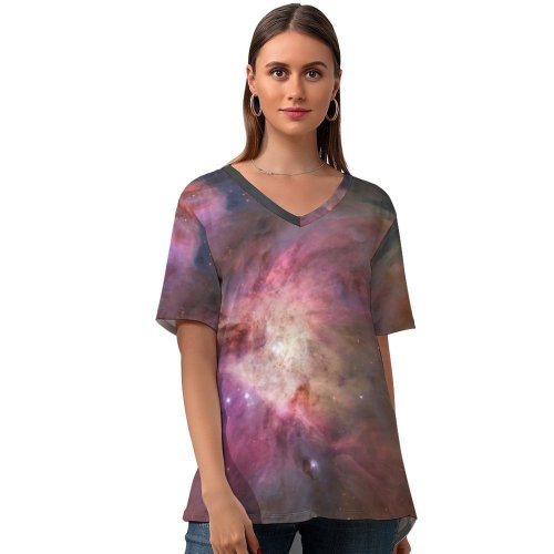 yanfind V Neck T-shirt for Women Space Orion Nebula Astronomy Outer Space Interstellar Cloud Stars Cosmos Summer Top  Short Sleeve Casual Loose