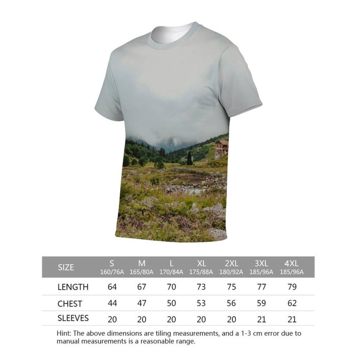 yanfind Adult Full Print T-shirts (men And Women) Summer Hill Fog Grass Mist Tree Travel Flower Rock Outdoors