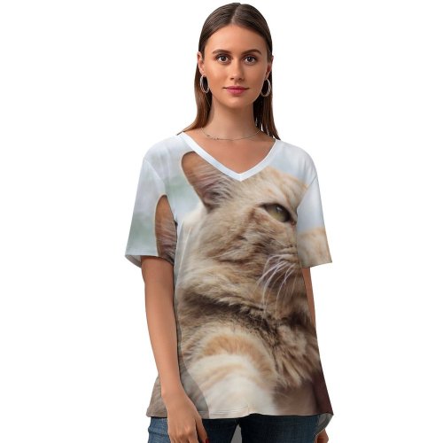 yanfind V Neck T-shirt for Women Lovely Pet Manx Tom Pakistan Angry Plant Stock Free Islamabad Pictures Summer Top  Short Sleeve Casual Loose