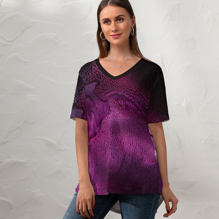 yanfind V Neck T-shirt for Women Robert Kohlhuber Abstract Liquid Art Art Macro Patterns Summer Top  Short Sleeve Casual Loose