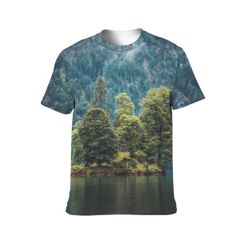 yanfind Adult Full Print T-shirts (men And Women) Wood Dawn Landscape Summer Fog Mist Lake Leaf Tree River Fall Travel