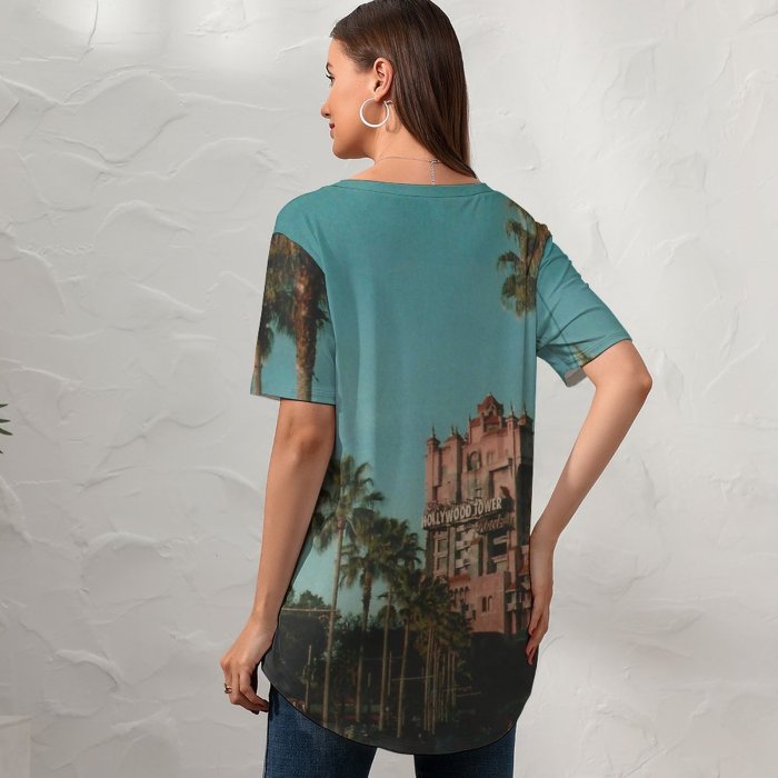 yanfind V Neck T-shirt for Women Vista Disney's Lake Studios United Hollywood Buena States Summer Top  Short Sleeve Casual Loose