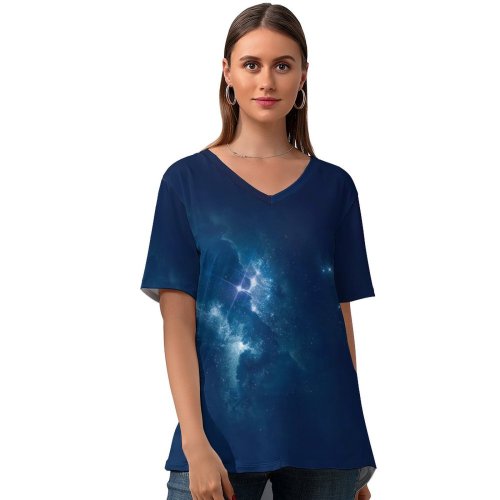 yanfind V Neck T-shirt for Women Space Milky Way Nebula Vivo NEX Summer Top  Short Sleeve Casual Loose