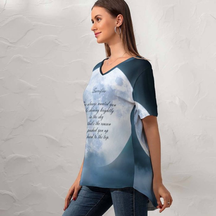 yanfind V Neck T-shirt for Women Nyein Chan Aung Quotes Sacrifice Popular Quotes Moon Clouds Night Dark Inspirational Summer Top  Short Sleeve Casual Loose