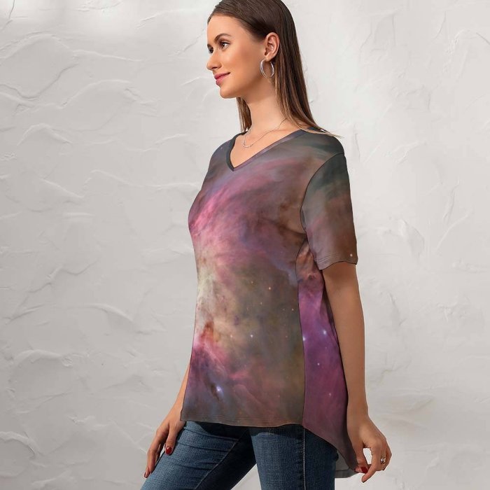yanfind V Neck T-shirt for Women Space Orion Nebula Astronomy Outer Space Interstellar Cloud Stars Cosmos Summer Top  Short Sleeve Casual Loose